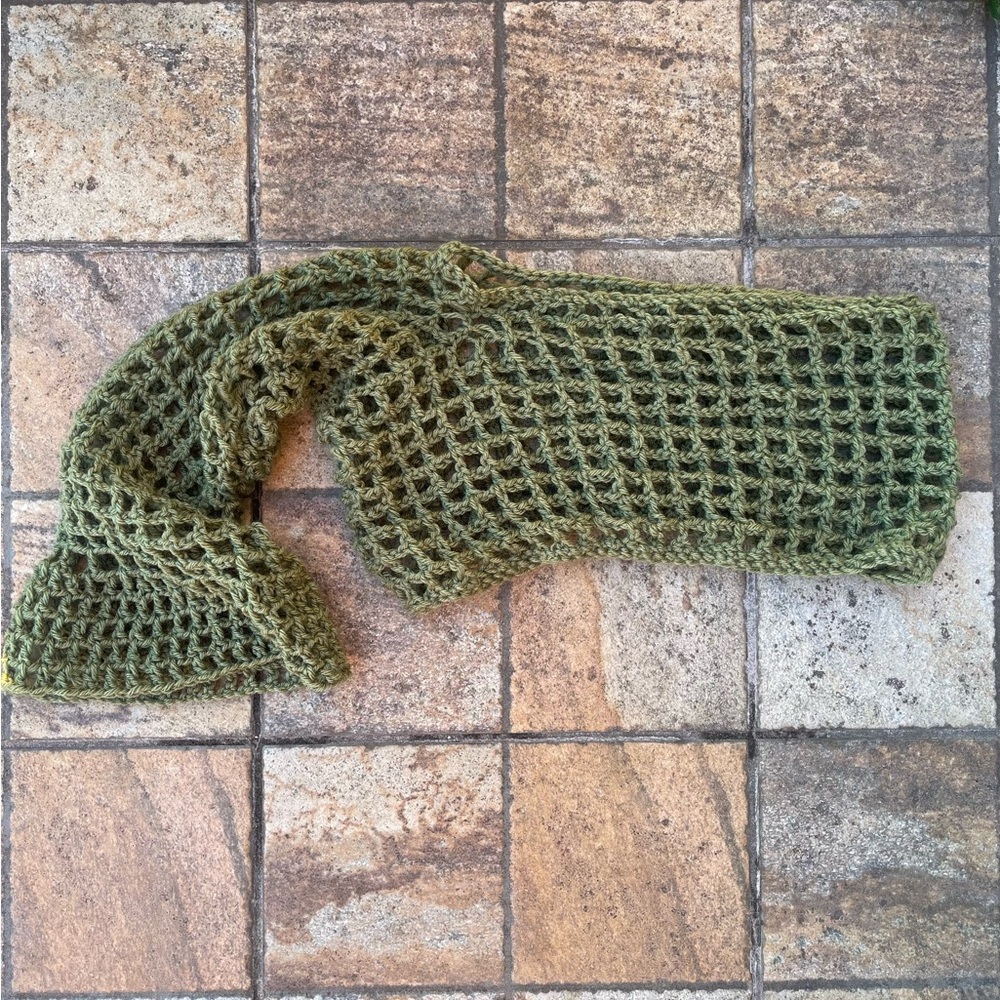 Handmade Olive Green Mesh Off- Shoulder Crop Top | Boho Festival Beach Cover Up